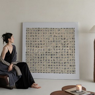 侘寂风亚麻客厅装 大幅入户玄关复古壁挂画 饰画民宿酒店日式