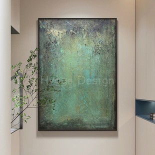 中古风装 侘寂风客厅壁挂画 饰画北欧极简炫彩墨绿色抽象高级感意式