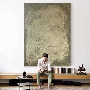 饰画绿色侘寂风玄关设计感壁挂画 餐厅简约现代客厅抽象装 踪影