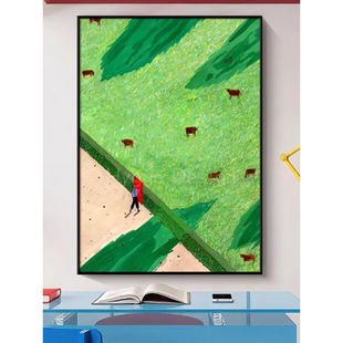 绿色风景高级感奶油风竖版 饰画小清新北欧风抽象挂画 客厅卧室装