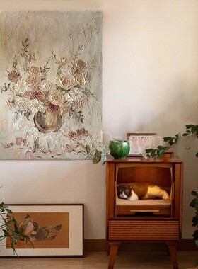 法式奶油风客厅装饰画沙发卧室玄关壁画中古风清新玫瑰电表箱挂画