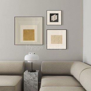 日式 饰壁画 侘寂原木风卧室抽象高档挂画色块几何客厅三联正方形装