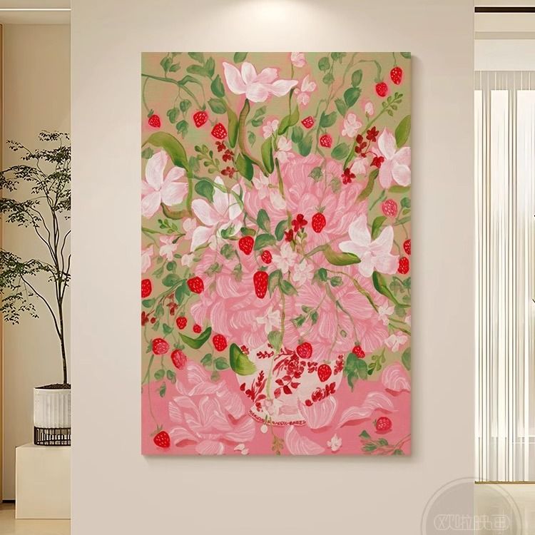 【无框画】现代简约风植物花卉竖版客厅沙发背景装饰画粉色彩色