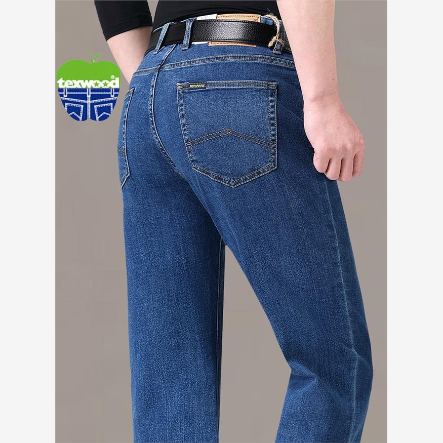 苹果牛仔裤男旗舰店官方正品秋冬纯棉加绒加厚高腰直筒宽松爸爸装