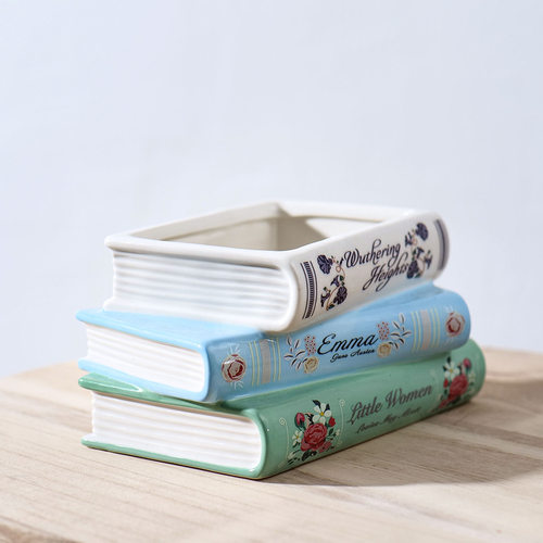 陶瓷书本花瓶陶瓷书本花盆仿真多肉客厅创意花瓶装饰书本陶瓷花盆