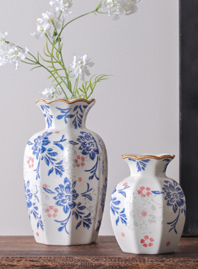 中古风青花瓷器新中式复古陶瓷花瓶感水培插花器家居桌面摆件