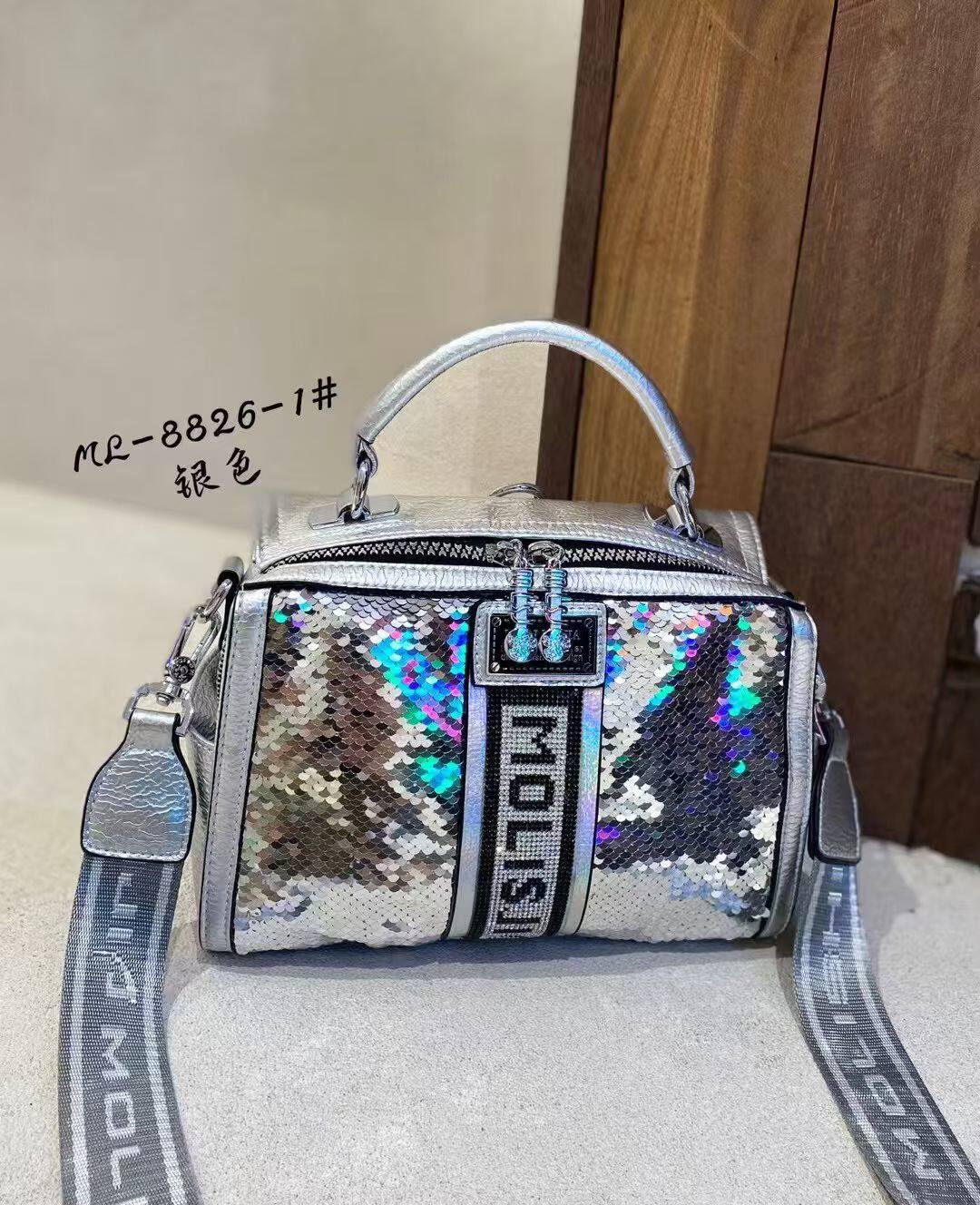 茉莉世家8826-1新款女包时尚百搭休闲手提包单肩斜挎包亮片包
