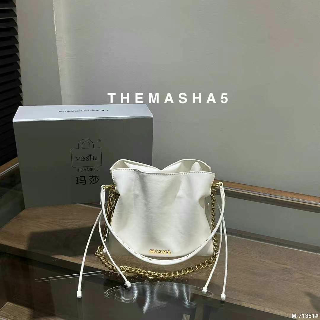 玛莎71351新款女包时尚百搭单肩斜挎包高级感水桶包抽绳福袋包包