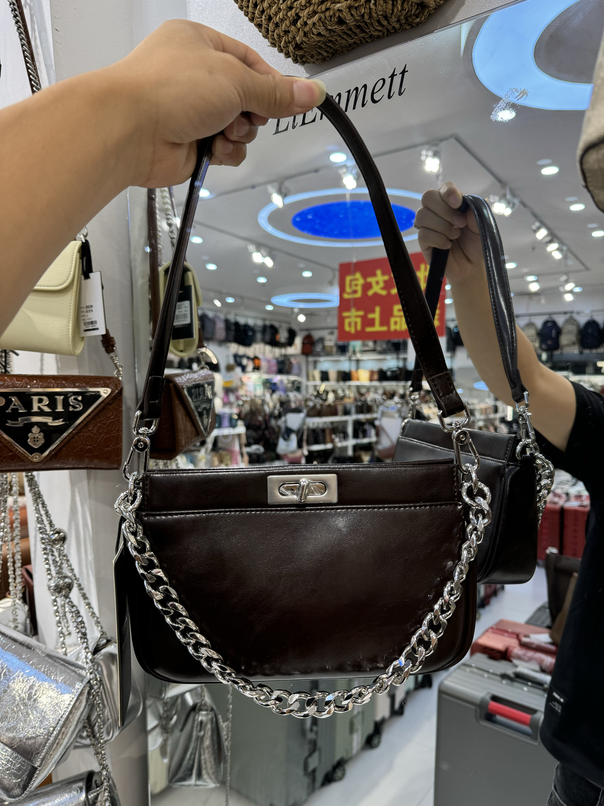 百豆油蜡牛皮9440-1小方包韩版链条腋下女包真皮单肩斜挎包包
