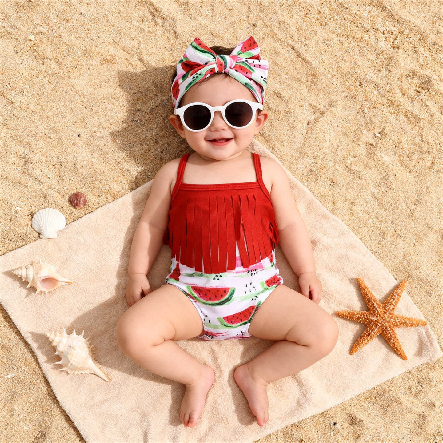 BABY SWIMWEAR女婴童流苏吊带温泉泳装西瓜水果比基尼度假 泳衣