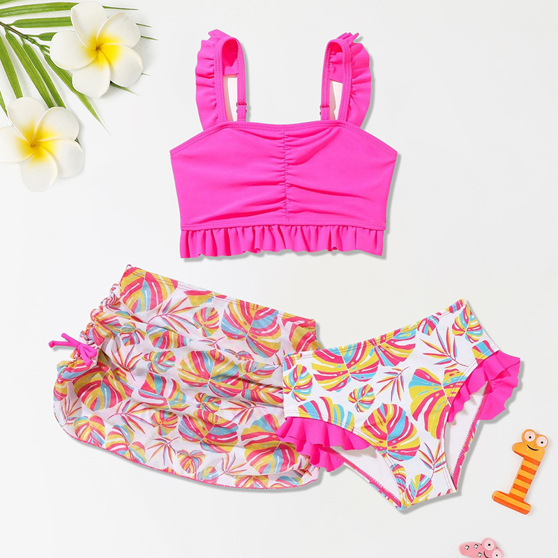 Kids Swimsuit儿童泳衣三件套裙子女童分体泳装中小童跨境游泳衣