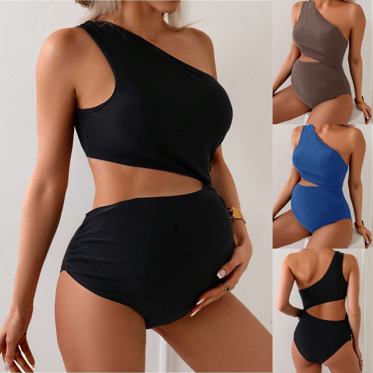 Swimsuit连体泳衣女胸部聚拢露背保守泳装跨境系绳连体孕妇泳衣