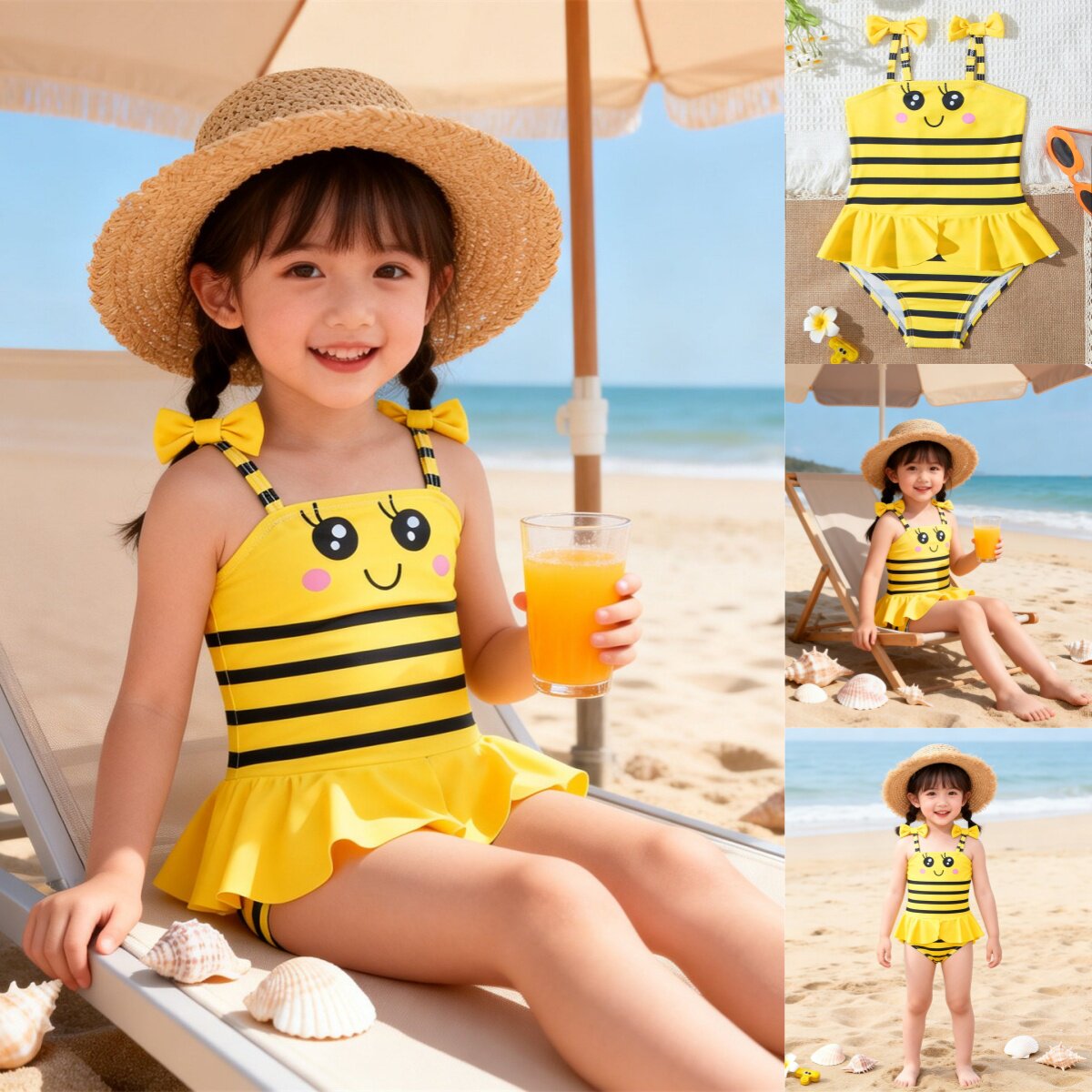 Swimwear儿童连体泳装中小童跨境女宝宝夏外贸小蜜蜂可爱女童泳衣