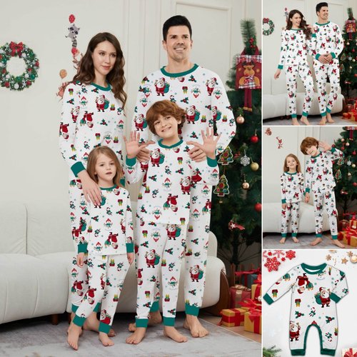圣诞亲子装欧美跨境圣诞老人满印礼服雪人拐杖家居服睡衣pajamas