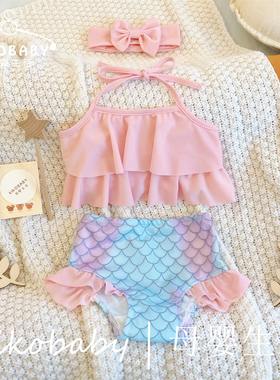 BABY SWIMSUIT欧美婴儿泳衣可爱美人鱼吊带挂脖泳装女童比基尼ins