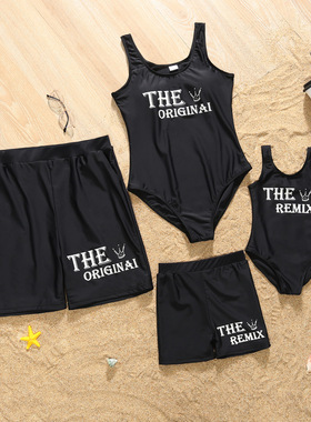 Matching Swimsuit亲子泳衣家庭黑色连体泳衣家庭装一家四口泳衣