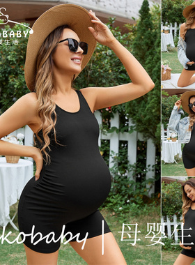 孕妇泳衣女保守连体纯色孕妇休闲黑泳衣孕妈妈Maternity Swimsuit