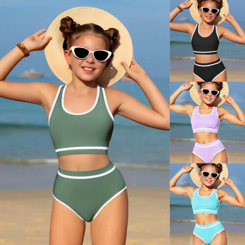 Kids Bikini欧美外贸跨境女童泳衣女分体保守比基尼运动款亚马逊