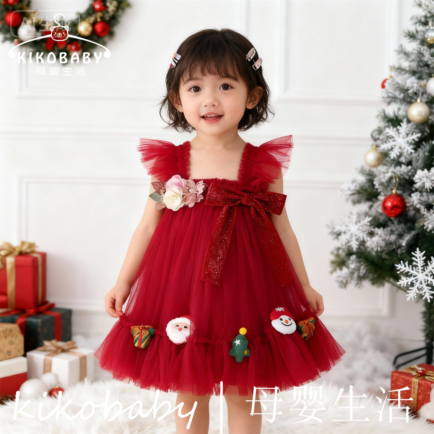 圣诞节连衣裙毛绒娃蝴蝶结网纱公仔公主裙蓬蓬裙Christmas Dress