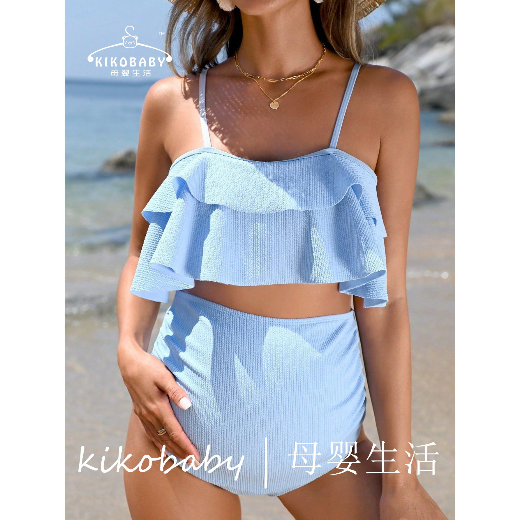 欧美外贸孕妇泳衣纯色吊带孕妇比基尼泳衣透气外贸泳衣Maternity