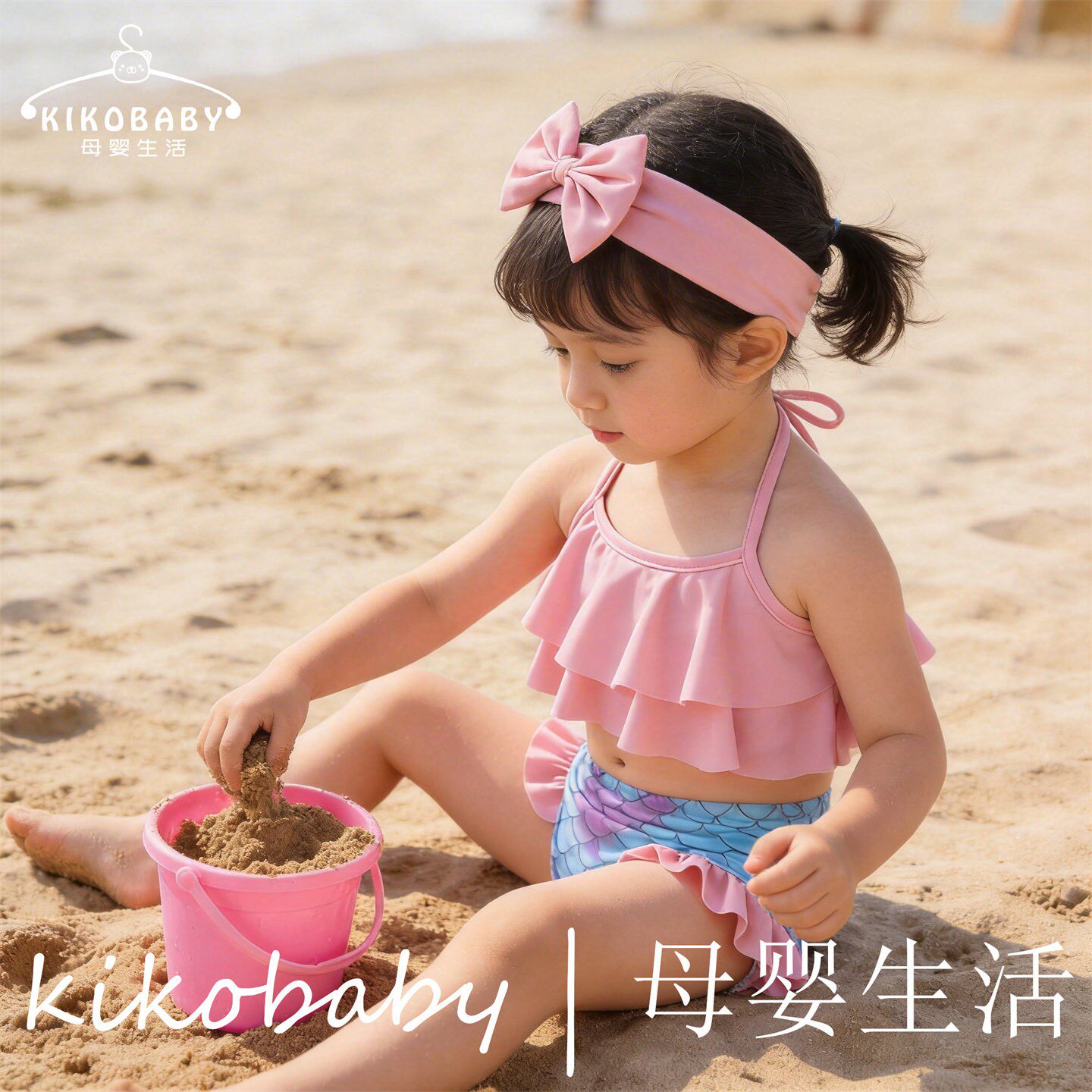 儿童泳衣欧美婴儿泳衣可爱美人鱼吊带挂脖泳装女童比基尼女童泳衣