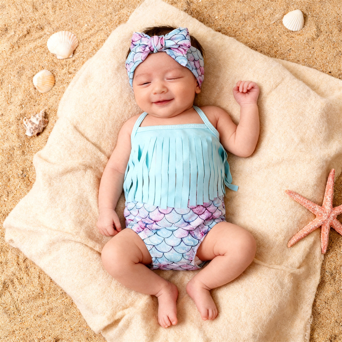 Baby Bikini婴儿美人鱼泳衣流苏女童比基尼 女宝泳衣 儿童比基尼