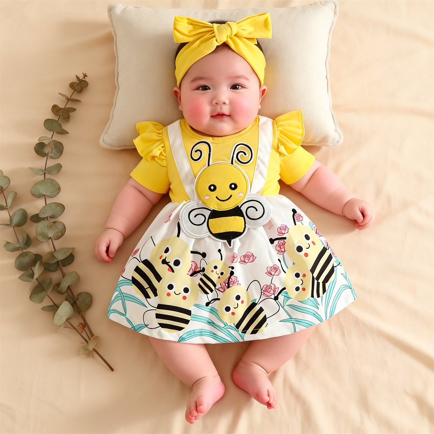 KIKOBABY婴幼儿裙子跨境夏季宝宝假背带蜜蜂兔子蝴蝶结印花连衣裙