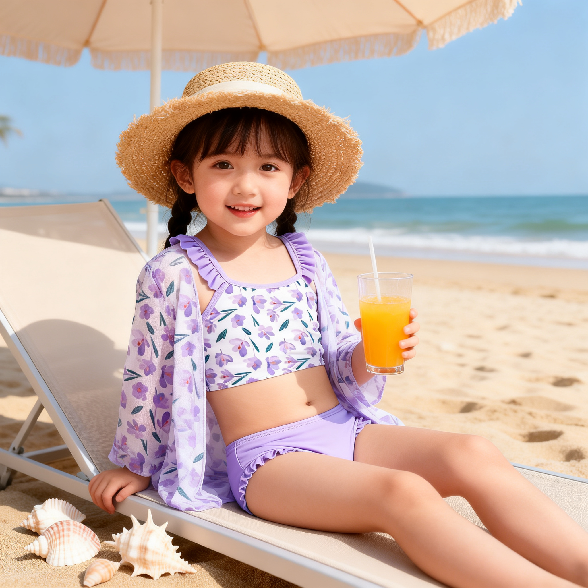 GIRLS BIKINI可爱儿童泳装紫色罩衫女童小童比基尼 沙滩速干泳衣