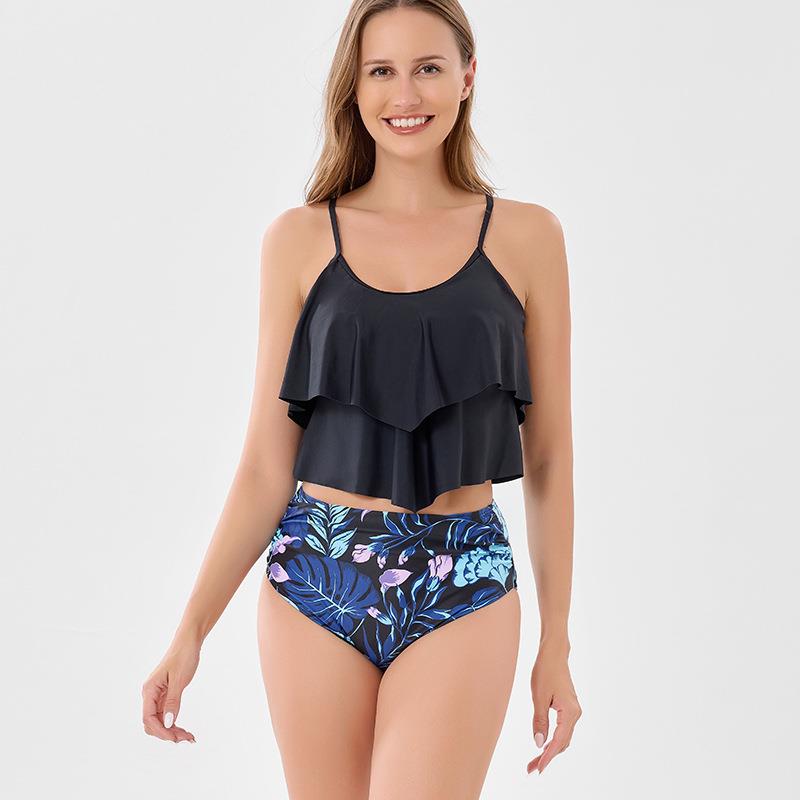 Swimsuit women's plus size bikini ruffle high waisted