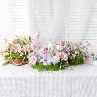 桌面摆件小桌花艺盆栽 婚礼迎宾甜品台柜台活动仪式布置装饰假花