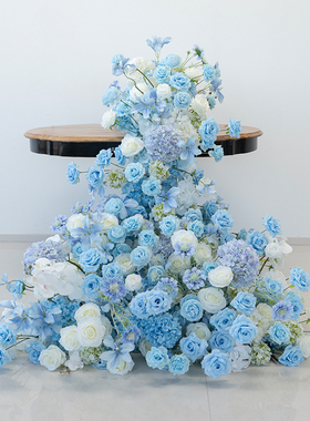 小清新蓝色系拖尾花瀑布花艺 欧式酒店网红布置假花仿真花桌花