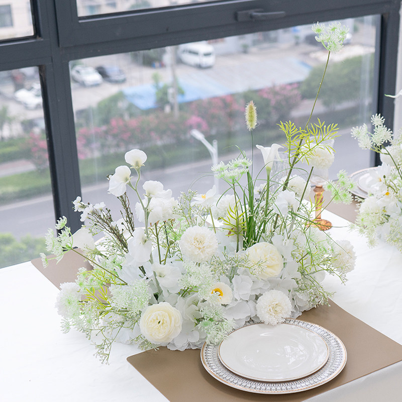 白色仿真花桌花装饰仿真花艺 欧式长条花球假花摄影道具装饰花