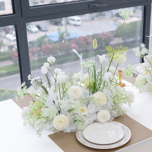 白色仿真花桌花装饰仿真花艺 欧式长条花球假花摄影道具装饰花