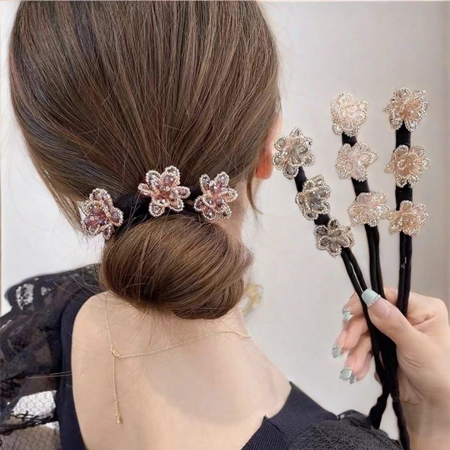 水晶花丸子头盘发神器