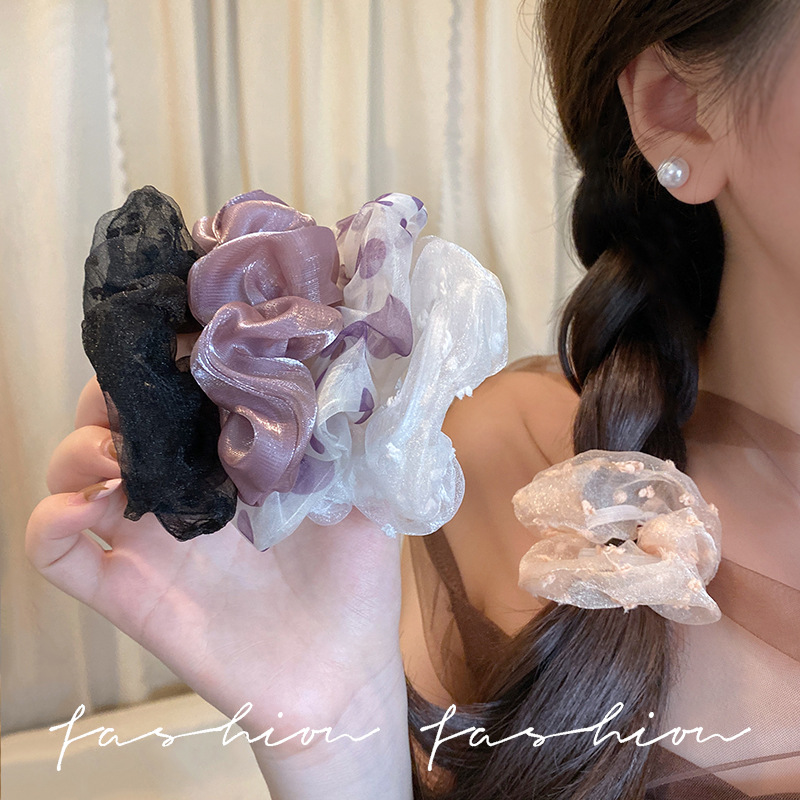 韓國溫柔大號蓬松網紗波點發圈