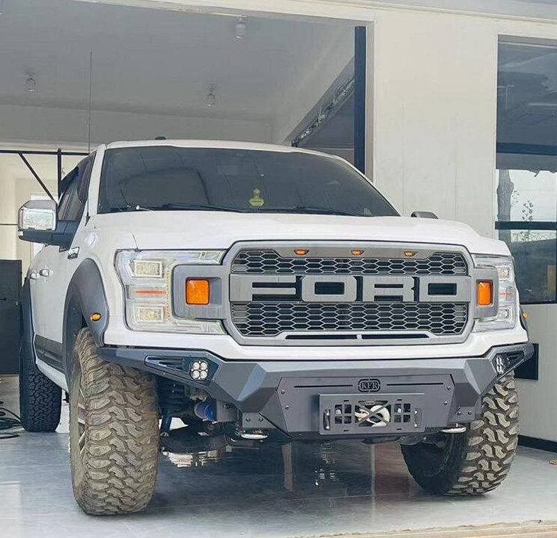 适用18-20年f150改装猛禽带灯中网前保险杠竞技款前护杠越野前杠