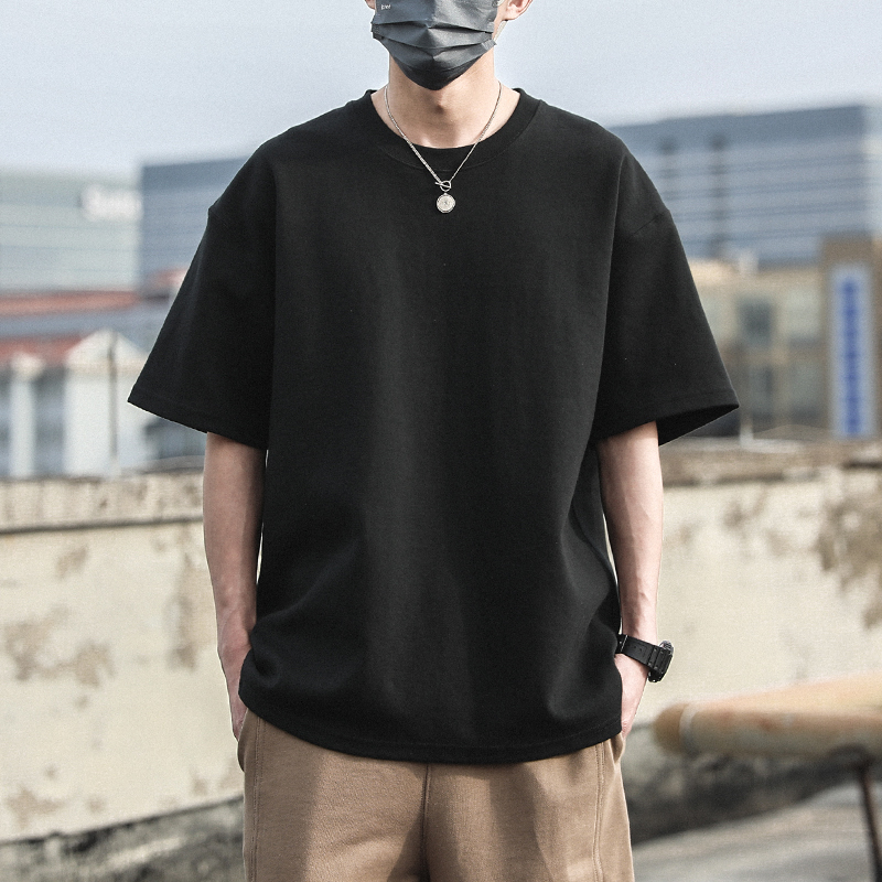 thumbnail for 300g Pure Cotton Heavyweight Summer Crew Neck American Style Short-Sleeve T-Shirt for Men and Women, Trendy Brand, Solid Color, Thick, Non-See-Through, Loose and Casual