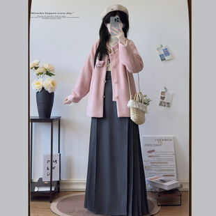 唐伊坊原创粉色明制汉服套装女秋冬改良马面裙日常通勤弓袋袖口袋