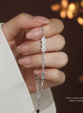 S925纯银钱币银豆子手链女