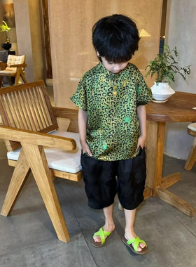 2026新款男童夏新中式花萝木薯丝百搭短裤“黑迷萝”SS67K093