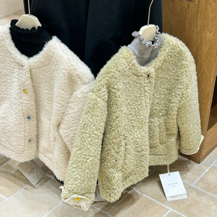 2025冬季女童小香风保暖韩版新款时髦洋气羊羔毛韩系短款外套上衣