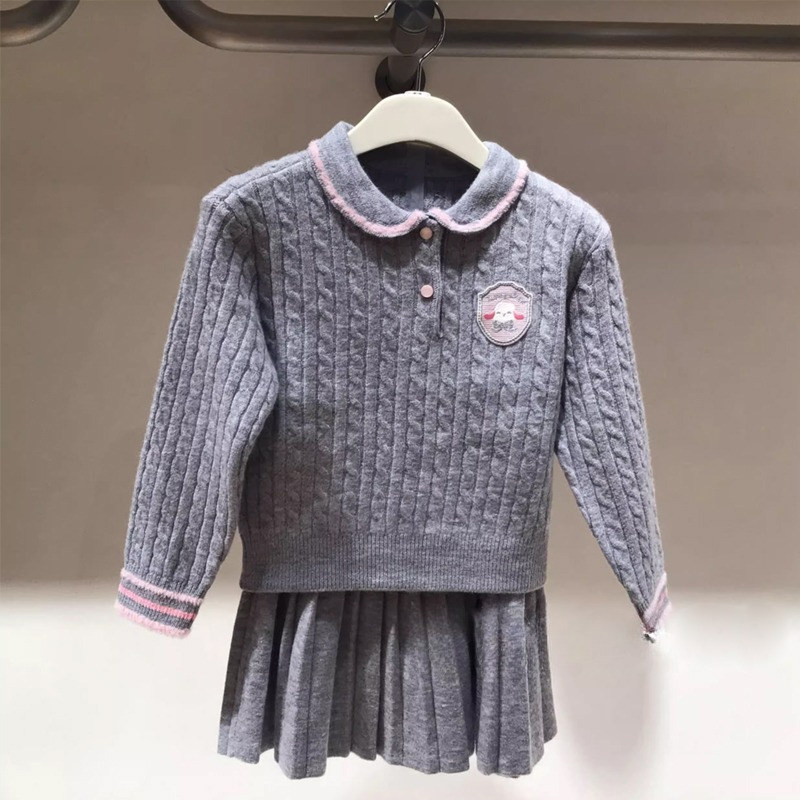 2025秋冬季新款女童学院风甜美韩版时尚针织衫百褶裙两件针织套装