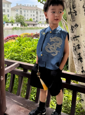2026新款夏款男童国风醋酸提花刺绣上衣“龙腾”SU57S114