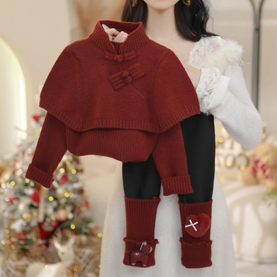 真两件毛衣加绒打底裤两件套