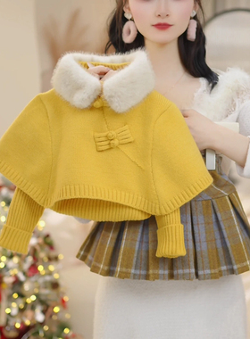 女童2026冬季新款新年国风真两件毛衣毛呢格子裙两件套C25212