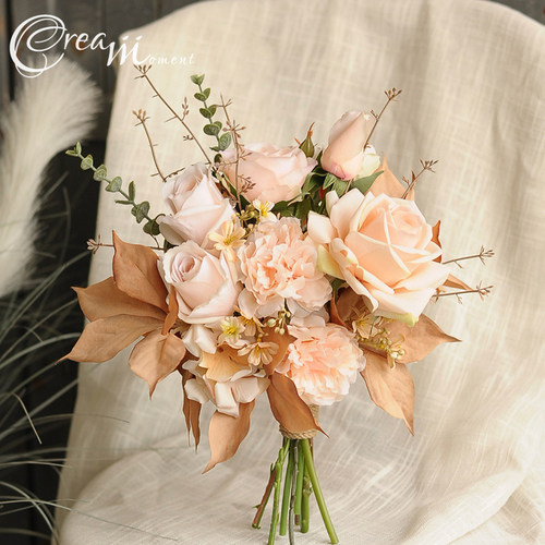 四色香槟白粉咖新娘婚礼手捧花保湿玫瑰结婚摄影旅拍花束结婚礼物