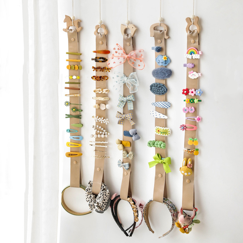 发夹收纳带条璧挂式头饰品收纳绳原木儿童发饰宝宝发绳发箍整理带