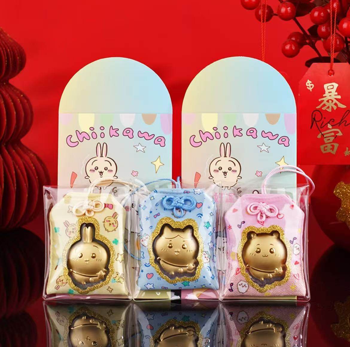 足金999水贝黄金礼品chiikawa周边乌萨奇小八御守福袋红包挂件