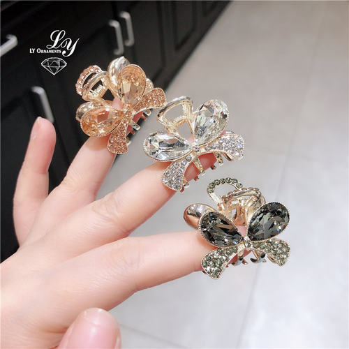 韩国高级感合金水晶蝴蝶结发抓