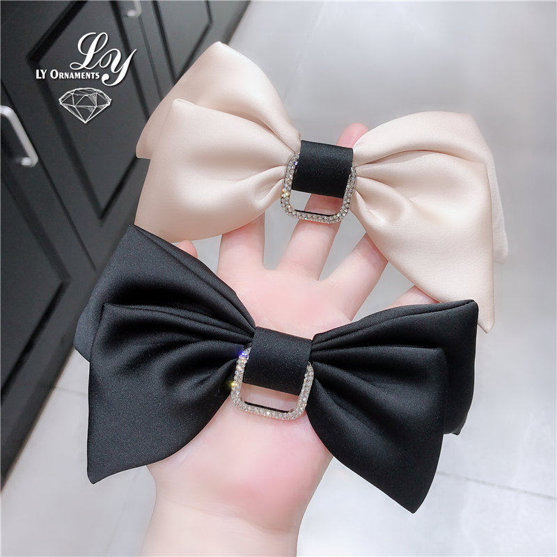 韩国进口缎面大蝴蝶结发夹后脑勺卡子甜美气质水钻顶夹弹簧夹头饰
